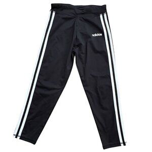 Adidas Girls 3 Stripe Capri Length Athletic Leggings-Black-Size 10/12-GUC
